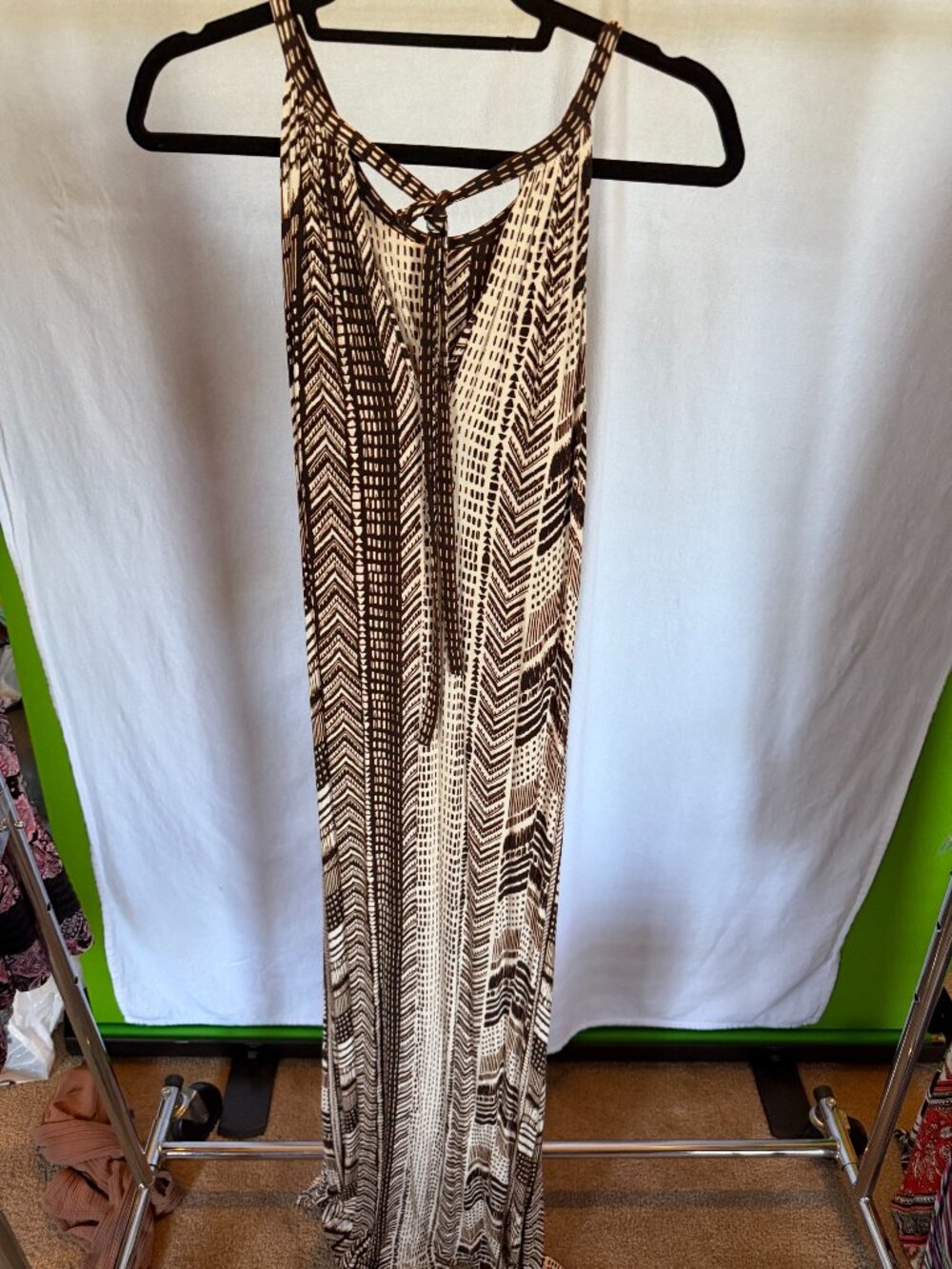 ATHLETA Brown Tan Geometric Chevron Halter Maxi Dress S
